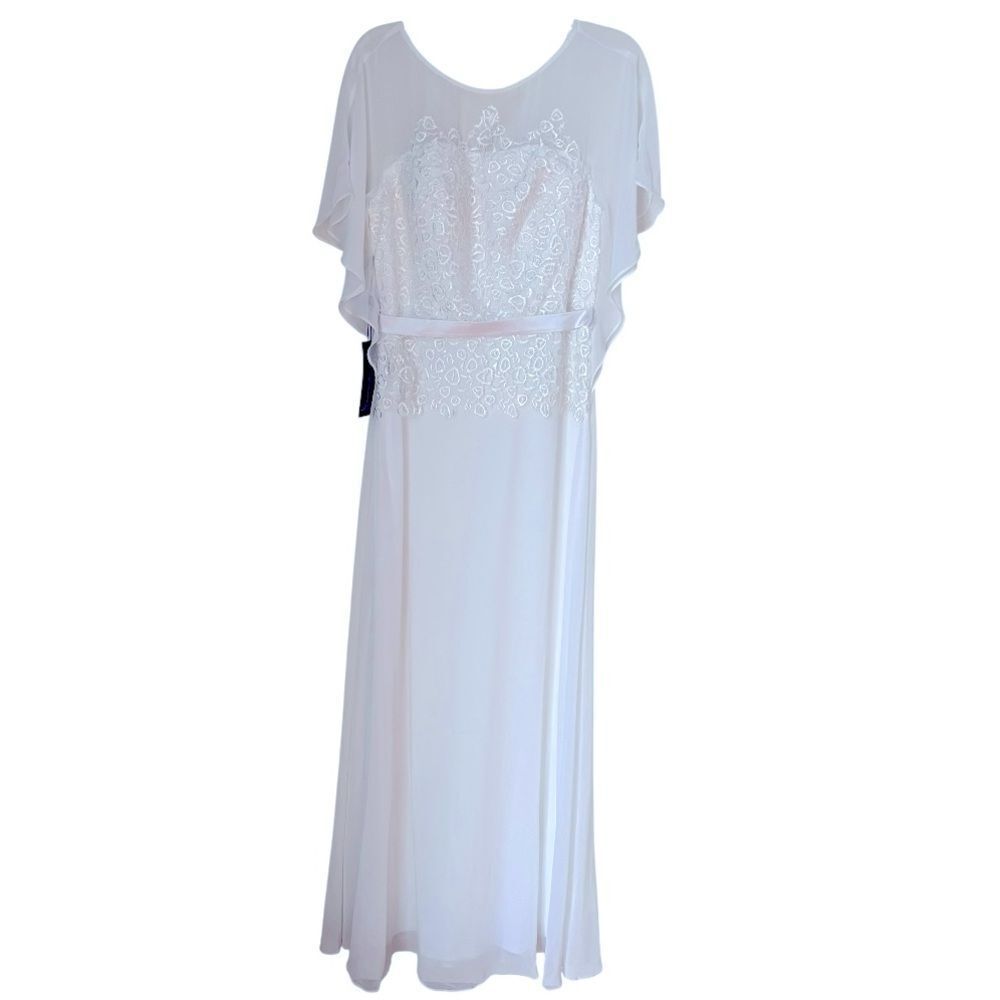 NWT Ever Pretty White Lace Sheer Elegant  Chiffon Wedding Flutter Gown Dress 10